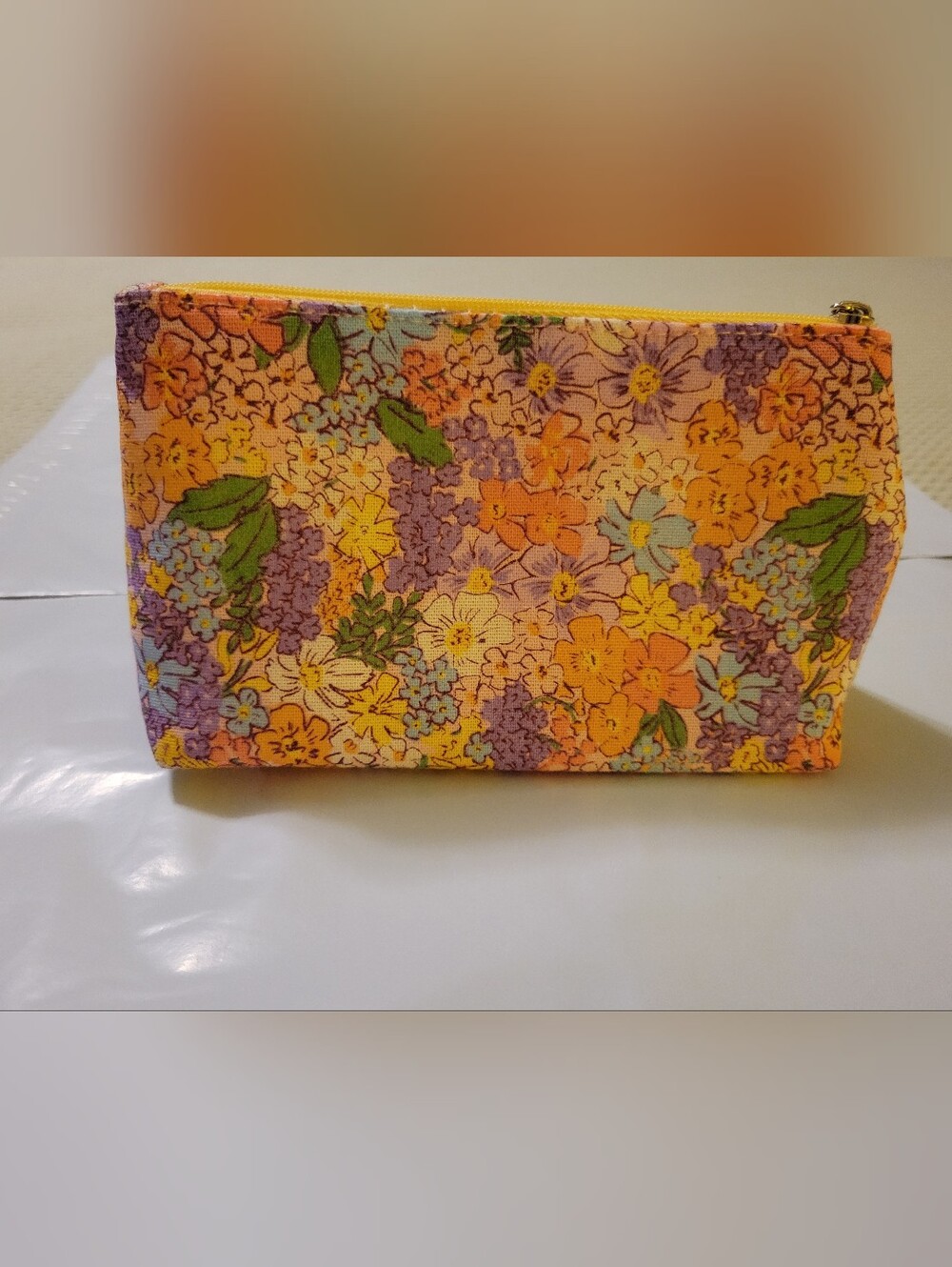 Rifle Paper Co. Yellow Floral Cosmetic Pouch -Multicolor Blooms H4.5"xL7.5"xW3" - Picture 3 of 5